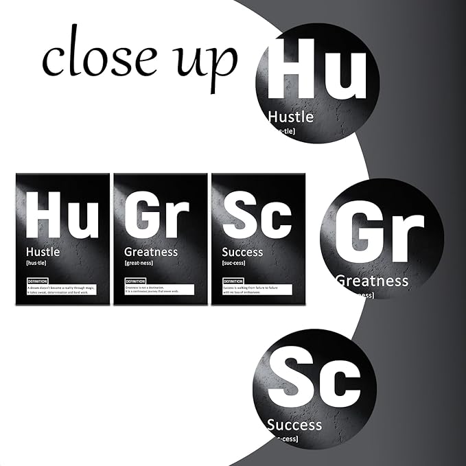 Greatness Hustle Success Inspirational 3 Pieces Posters Print Wall Art Home Decor Positive Sign Picture Painting Artwork for Living Room Gym Workplace Office Stretched and Framed [60''Wx28''H]