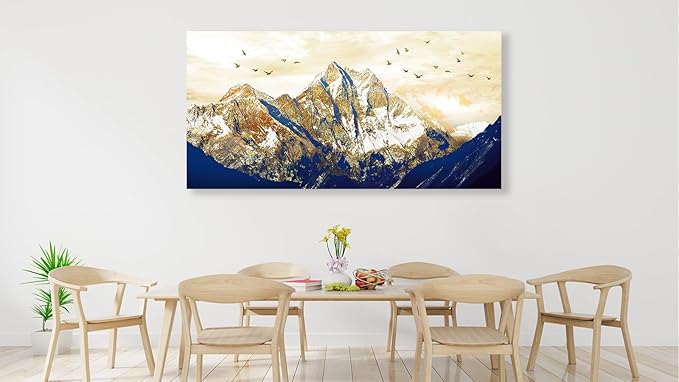NINEASO Canvas Wall Art - Earth Tone Snow Mountain Sunset Canvas Pictures with Birds Painting Print Artwork for Living Room Bedroom Home Office Decorations 24" x 48"