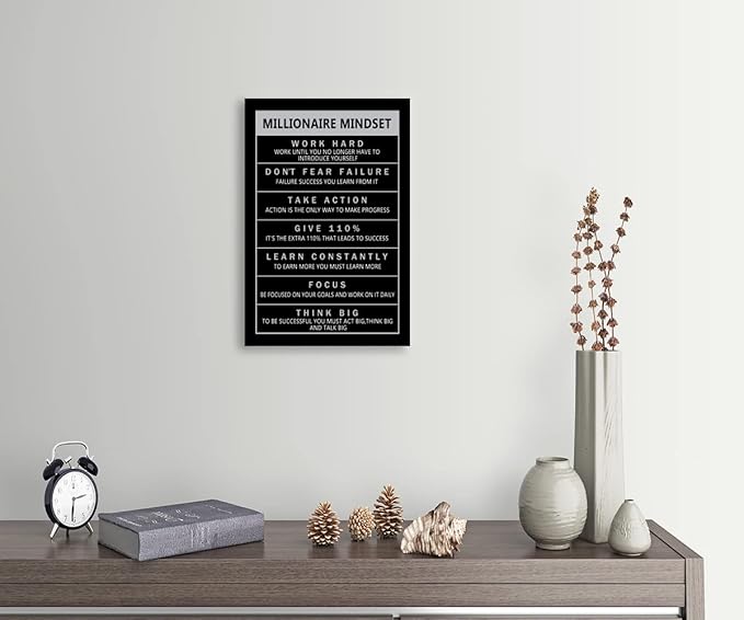 Entrepreneur Proverbs Millionaire Mindset Canvas Wall Art Painting Poster Print Artwork Office Decoration Studio Frame Ready to Hang [12''W X 18''H]