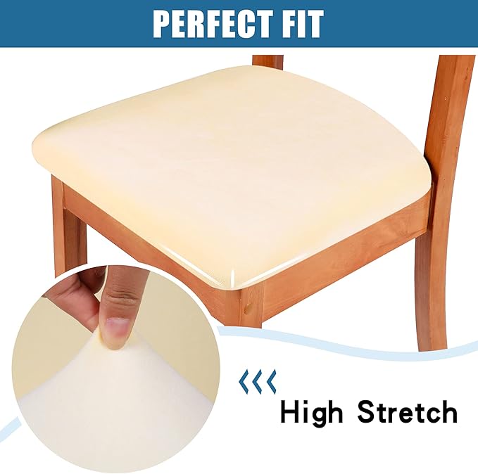 Smiry Velvet Seat Covers for Dining Room Chair Set of 2, Stretch Fit Removable Washable Chair Seat Cushion Protector Slipcovers with Ties, Cream
