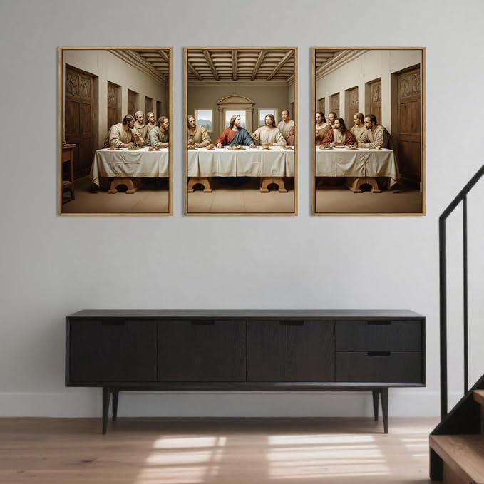 The Last Supper Wall Art Christian Wall Decor 16x24 Inch Framed Jesus Religious Painting Set of 3 for Living Room Bedroom Hallway