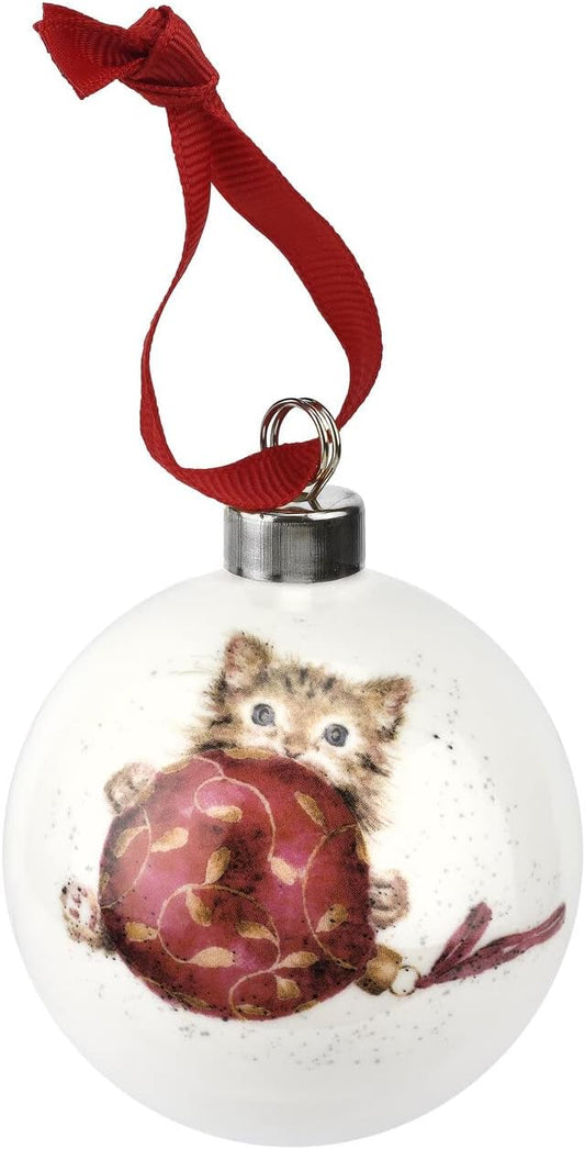 Royal Worcester Christmas Tree Ornament - Purrfect Bauble with Kitten Motif, Fine Bone China Festive Holiday Decorations, Hand-Painted Whimsical Animal Theme for Seasonal Home Decor
