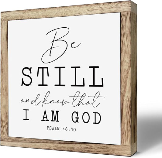 SUSZDOU Scripture Sign, Inspirational Wood Sign, Be Still and Know that I am God Sign, Wooden Plaques Box Signs, Psalm 46:10 Sign, Housewarming Decor, Religious Artwork for Home Decor, Tabletop Decor