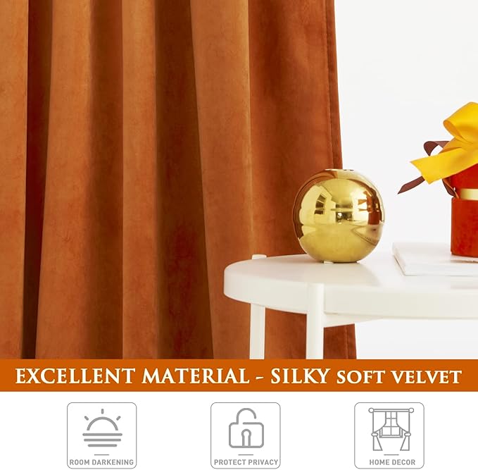 StangH 108 inches Velvet Curtains - Brignt Orange Room Darkening Thermal Insulated Window Drapes for Living Room, Holiday Backdrop for Party, W52 x L108, 2 Panels