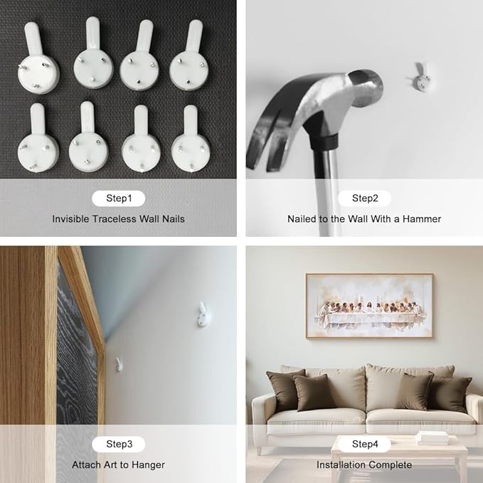 KAIRNE Jesus Last Supper Framed Canvas Wall Art Set, Christian Twelve Apostle Wall Decor, Bible Renaissance Wall Painting, Religious Picture Art Print for Living Room, Bedroom, Church, Large 20"x40"