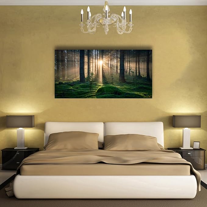Sunrise Landscape Canvas Wall Art - 20x40 Inches - Tree and Forest Picture Artwork for Living Room and Bedroom Wall Decoration - Nature Painting Prints for a Serene Atmosphere