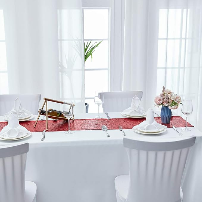 15 Packs 12 x 108 inches Burgundry Sequin Table Runner, Glitter Burgundry Table Runner for Wedding Birthday Bachelorette Holiday Party Supplies Decorations Bridal Shower Baby Shower