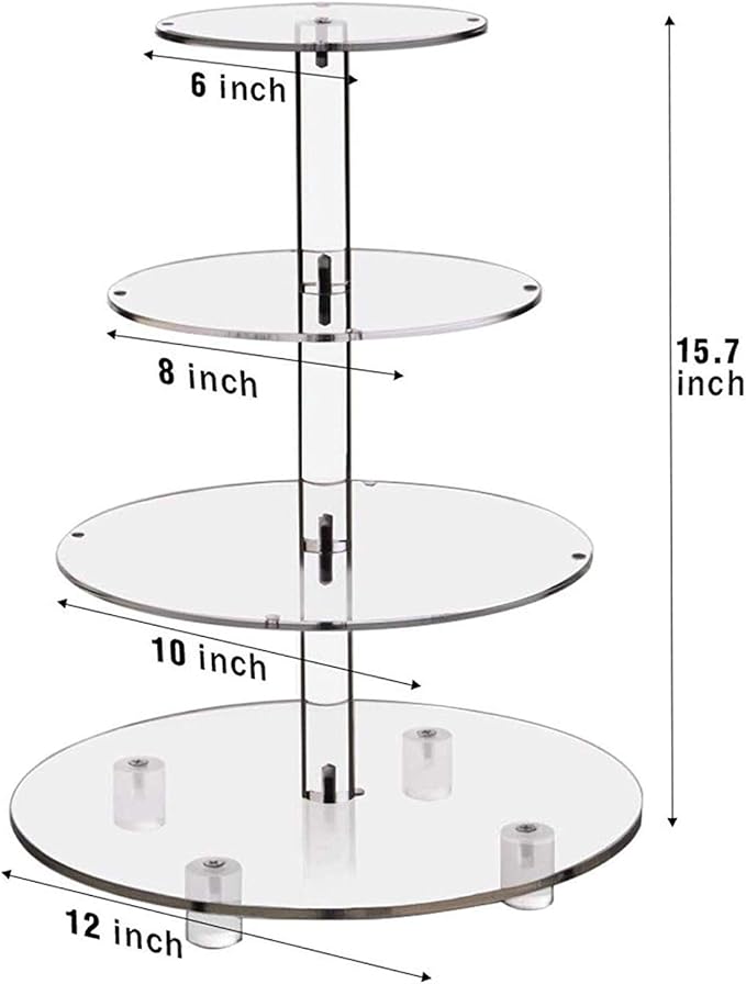 YestBuy 4 Tier Round Cupcake Stand – Premium Cupcake Holder – Acrylic Cupcake Tower Display – Display for Pastry + LED Light String – Ideal for Weddings, Birthday Parties & Events (Multicolored)