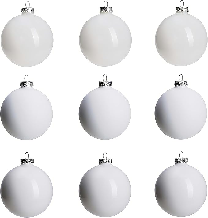 White Glass Christmas Ornaments for Tree, 3.15’’ Ball Ornaments Set of 9, Hanging Baubles with 3 Different Finishes, Plain Xmas Balls for Home Decor, Thanksgiving, Wedding Party Gift
