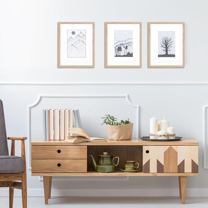 5x7 Picture Frame woden with mat 4x6 photo Frame Set of 2 - Modern Style Wood Composite Frames Tempered Glass Photo Frame for Home Decor gift