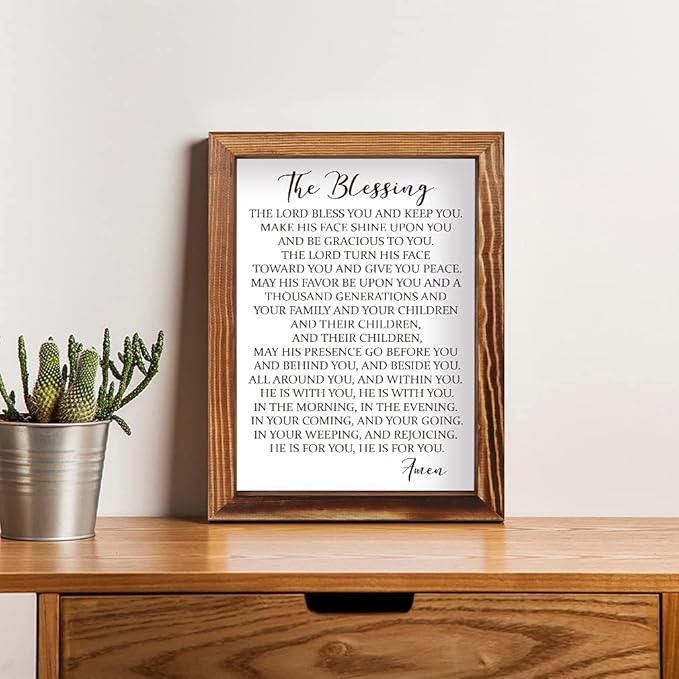 CHDITB The Blessing Lyrics Kari Jobe Framed Wood Sign Plaque(11"×16"), Religious Scripture Bible Verse Amen Quotes Christian Home Decor, Vintage Psalm 91 Wall Art for Home Bedroom Kitchen Farmhouse