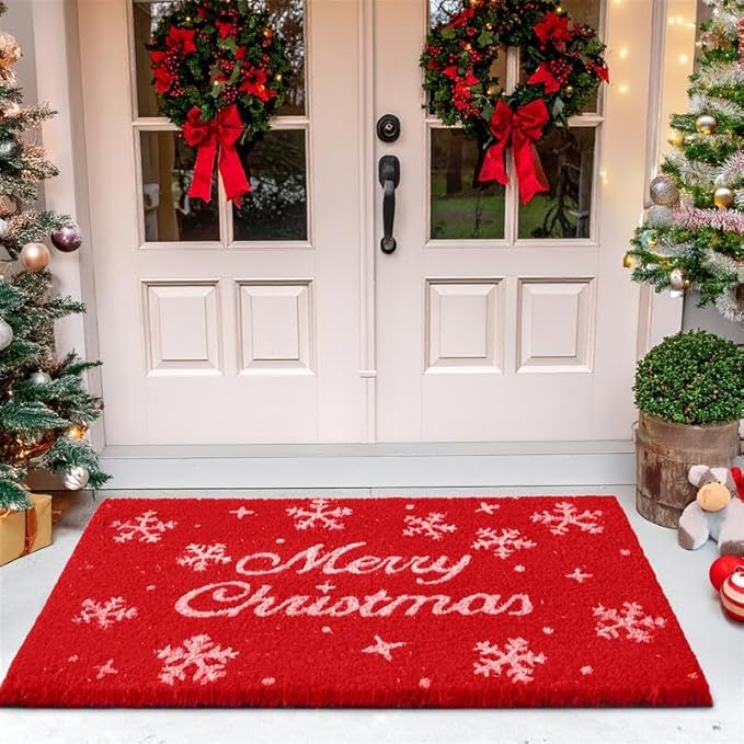 Merry Christmas Door Mat – Coir Front Door Mat for Outdoor Entrance, Holiday Welcome Mat, Durable Non-Slip Christmas Outdoor Mat (17" x 30")`