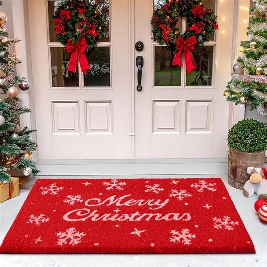 Merry Christmas Door Mat – Coir Front Door Mat for Outdoor Entrance, Holiday Welcome Mat, Durable Non-Slip Christmas Outdoor Mat (17" x 30")`