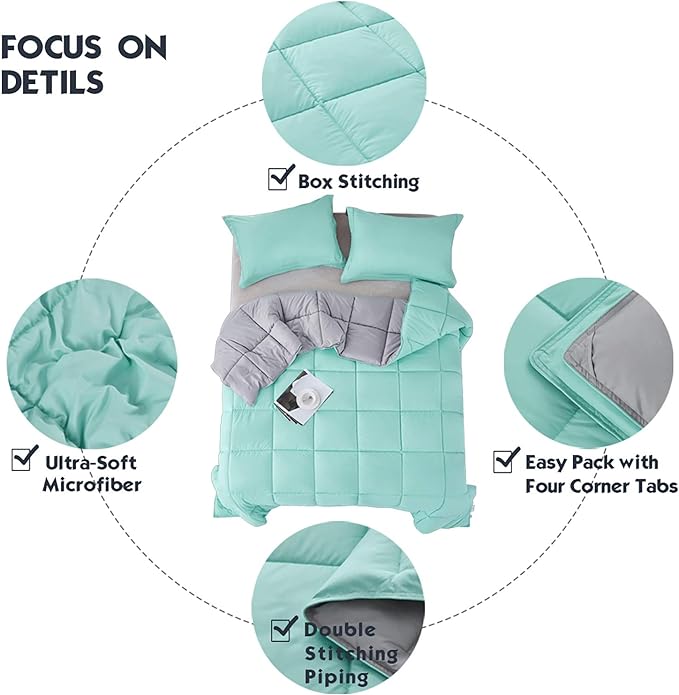 HIG Reversible Lightweight Comforter - All Season Down Alternative Summer Duvet Insert Blue Quilted Bedding Comforter with Corner Tabs Twin/Twin XL Size Aqua Blue/Light Grey