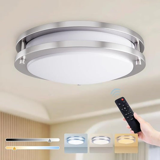 Kalium LED Ceiling Light with Remote 10 Inch Flush Mount Ceiling Light Fixture, 18W 3000K-6000K Adjustable Color Temperature, Dimmable Lighting Fixtures for Kitchen Bedroom. Hardwired