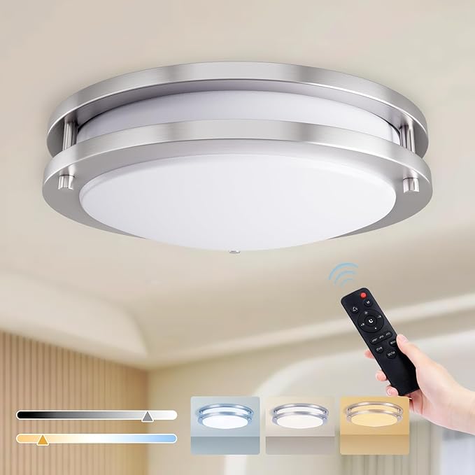 Kalium LED Ceiling Light with Remote 12 Inch Flush Mount Ceiling Light Fixture, 18W 3000K-6000K Adjustable Color Temperature, Dimmable Lighting Fixtures for Kitchen Bedroom Hardwired Installation