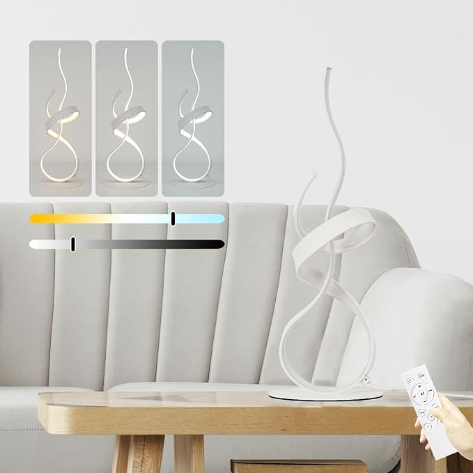 22inch 24W 2700LM Modern 3 Color Touch Dimmer LED Table Lamps with Remote Control for Bedroom, Living Room, Office, and Gaming Setup, Unique Gift Idea(White Seaweed)