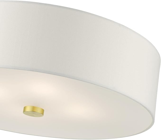 Livex Lighting 51055-12 Meridian Collection 4-Light Semi Flush Mount Ceiling Light with Off-White Hardback Fabric Shade, Satin Brass, 18 x 18 x 8.13