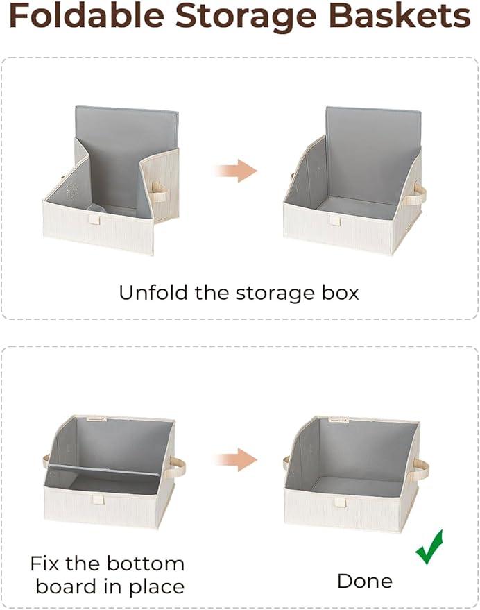 StorageWorks Closet Storage Bins, Trapezoid Organizer Box for Shelves, Fabric Clothes Bin, Foldable Organizing Baskets with Handles, Small, 3-Pack, Mixing of Beige, White & Ivory