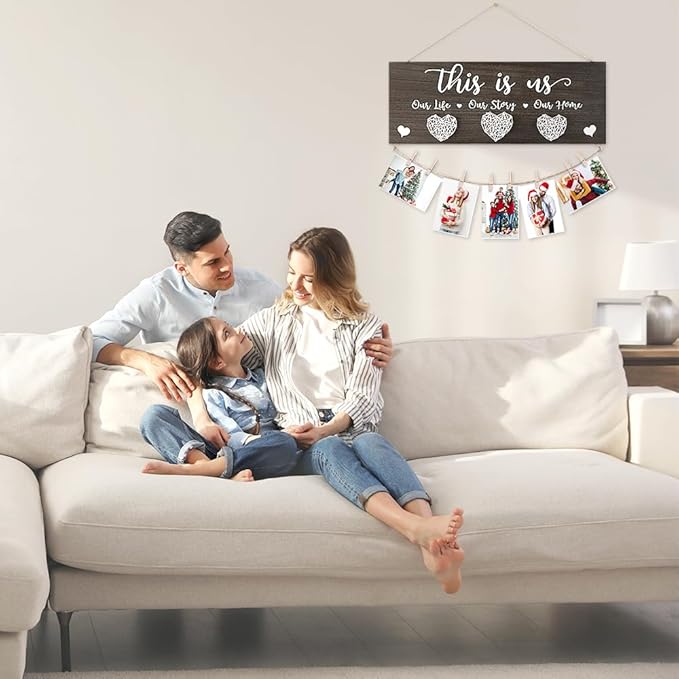 AKEROCK Couples Christmas Gifts, This Is Us Wall Decor, Rustic Wooden Hanging Christmas Picture Frame - Christmas Gift for Couples, Family, Housewarming, Home, Wedding - Dark