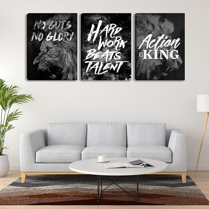 Black Office Wall Art Inspirational Canvas Wall Art Motivational Office Decor 3 Pieces Motivational Positive Quotes Wall Decor Poster Prints for Living Room Bedroom Framed Decorations (36" Wx16 H)