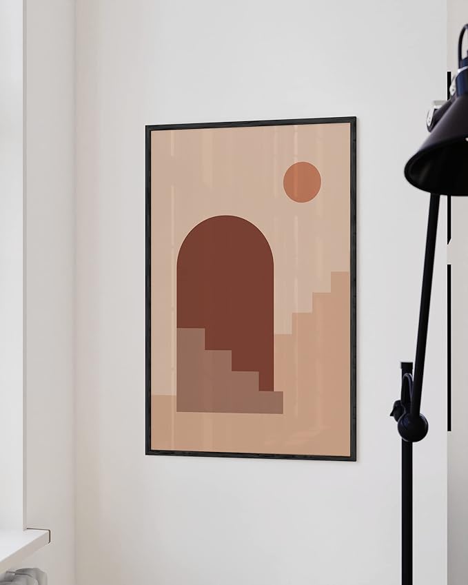 HAUS AND HUES Boho Art Prints Minimalist Decor - Boho Wall Art Mid Century Modern Decor, Minimalist Wall Art, Modern Art Wall Prints, Sun and Two Staircases (Unframed, 24x36)