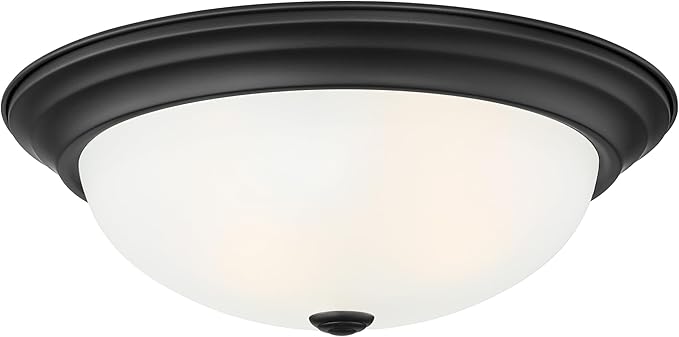 DESIGNERS FOUNTAIN Reedley 2-Lights Flush Mount Ceiling Light, 13 Inch Lighting Fixture for Kitchen, Bedroom, Bathroom, and Hallway, Matte Black with Etched Glass, 1257M-MB-W