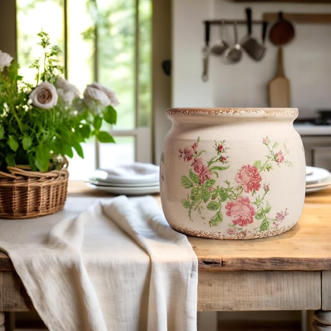 Ceramic Planters for Indoor Plants, Plant Pots with Drainage Hole, 6.29in. Flower Pots for Indoor Plants, Vintage Planters & Succulent Pots, Crackle Glaze Finish Plant Pots, Vintage Floral