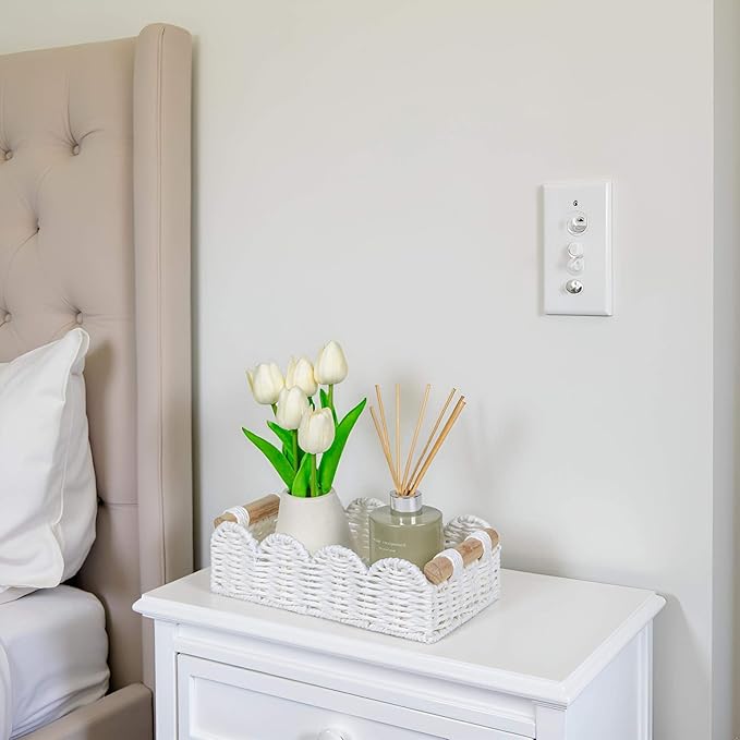 CubesLand Scalloped Edge Decor Baskets for Home, Living Room, Toilet Paper Storage Basket for Over Toilet Tank Top, Storage Shelf, Cute Small Paper Rope Baskets Both Storage&Decor, Set 2 White