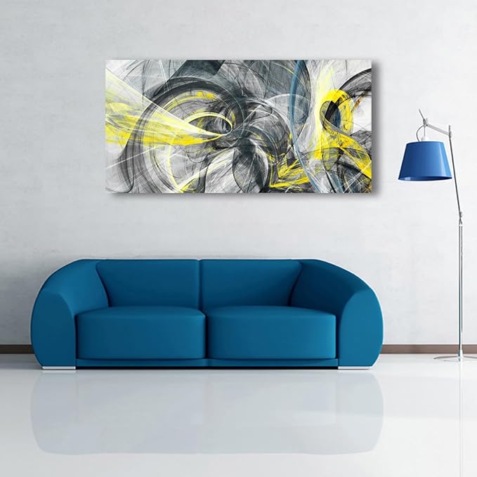 Yellow and Black Abstract Pictures Canvas Wall Art for Living room Bedroom Wall Decor,Smart Line Wall Art Print Paitnings for home Decor,Morden Artwork An Inspirational Picture Full of Imagination
