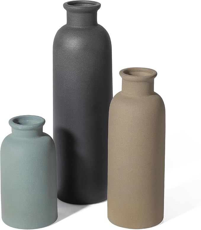 Small Ceramic Vase Set of 3, Boho Modern Flower Vase Room Decor, Farmhouse Decor, Vases for Your Kitchen, Bathroom, Bedroom, Living Room, Office&Shelf Centerpiece Table Decorations Multicolor