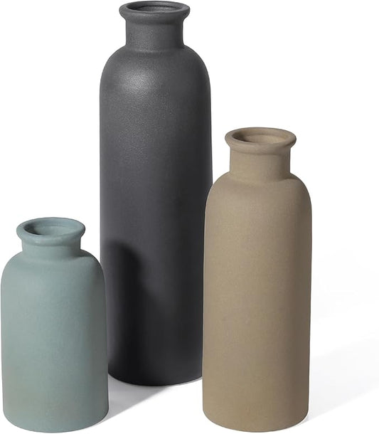 Small Ceramic Vase Set of 3, Boho Modern Flower Vase Room Decor, Farmhouse Decor, Vases for Your Kitchen, Bathroom, Bedroom, Living Room, Office&Shelf Centerpiece Table Decorations Multicolor