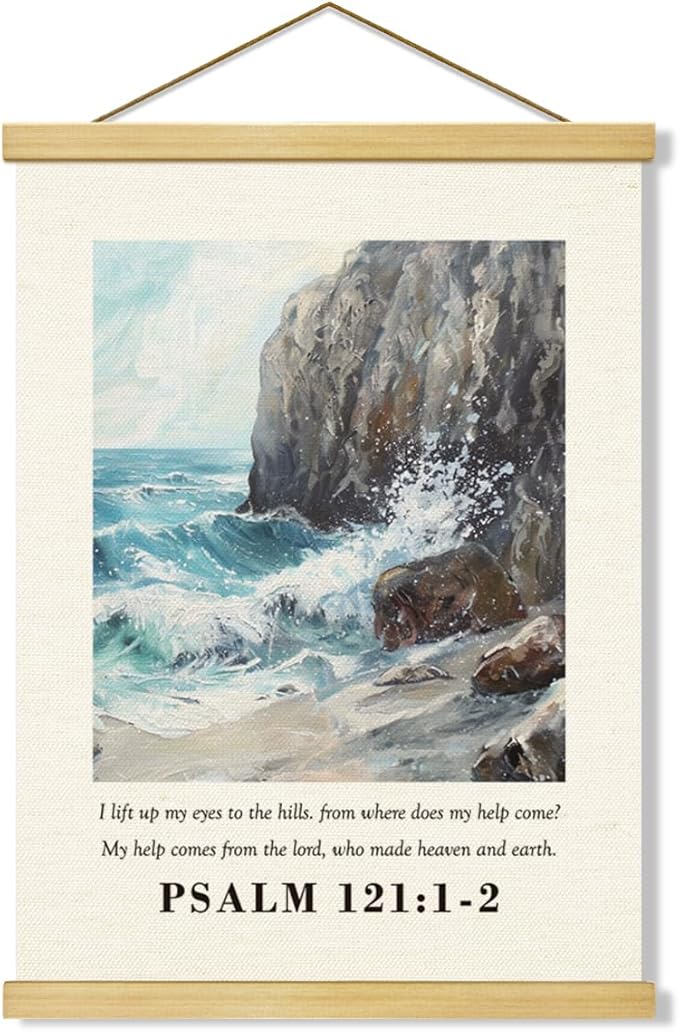 Christian Canvas Poster, Psalm 121:1-2 Canvas Poster Wood Hanger, Christian Wall Art, Bible Verse Posters, William Morris Prints Decor, Ocean Watercolor Decors, Home Decor Accent