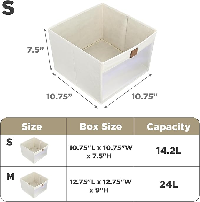 Linen Closet Organizers and Storage, Closet Storage Bins Basket Organizer, Foldable Organization Baskets with Mesh Window for Clothes Towels and Toys, 10.75" x 10.75" x 7.5", Beige, 4 pack