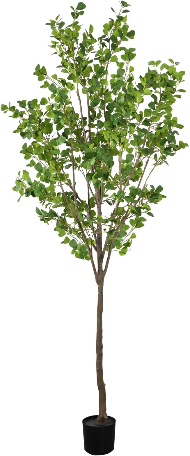 Faux Ficus Tree 7.5ft(90in) Artificial Floor Plant for Indoor Decor Realistic Potted Tree with Texture Silk Leaves and Natural Wood Trunk for Home Living Room,Office Perfect Housewarming Gift