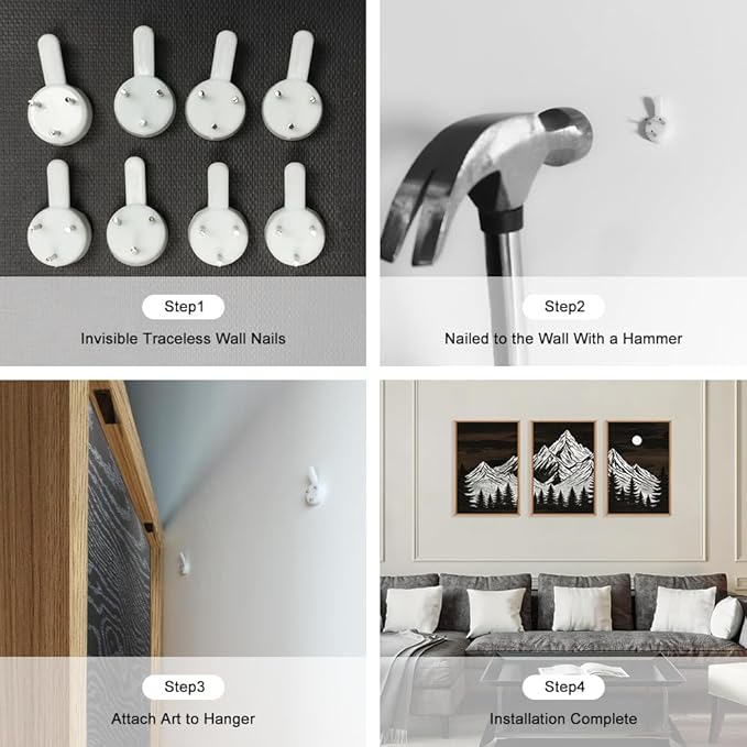 KAIRNE Wooden Mountain Tree Framed Canvas Wall Art Set, Country Wood Forest Wall Decor, Woodcut Pine Tree Wall Painting, Nature Farmhouse Zen Art Prints for Living Room, Bedroom, Office - 24"x36"x3