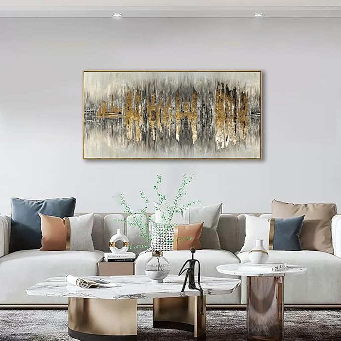 Abstract Wall Art for Living room Bedroom Framed Wall Decor Golden Wall Art Morden Inspirational Pictures Artwork 2.7cm Thick Frame,20 * 40inch