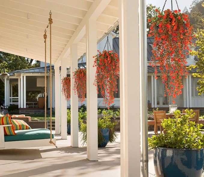 SJL Artificial Fake Fall Hanging Flowers Fake Plant Artificial Hanging Plants Flower Fall Eucalyptus Palnts Outdoor Faux Autumn Vines Decor Real Touch for Patio Living Room Thanksgiving (Salmon)