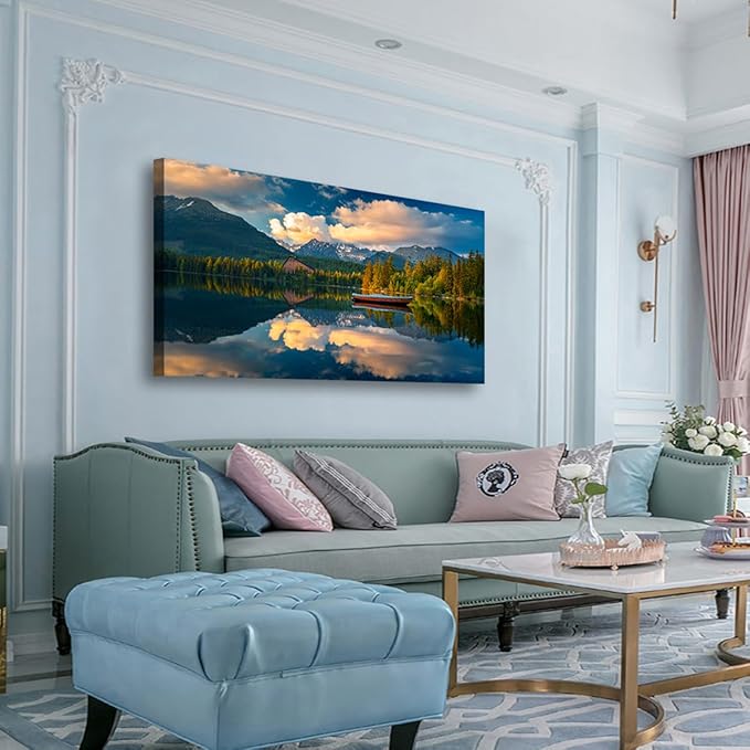 Landscape Canvas Wall Art for Living Room Bedroom Office Large Nature Forest Lake Ship Scenery Wall Art Kitchen Pictures Modern Wall Decor Mural Paintings Artwork 20 * 40inch