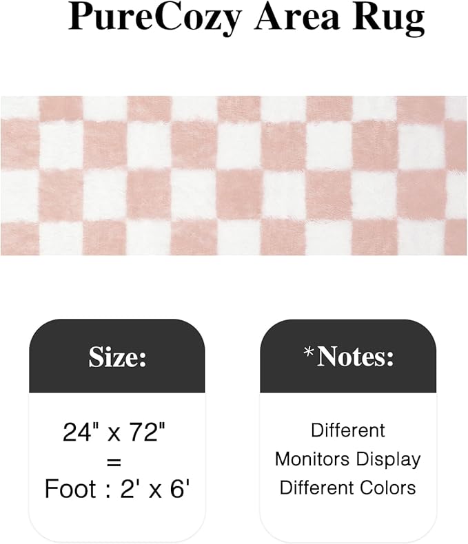 Checkered Area Rug 2x6 for Bedroom, Pink and White Modern Shag Rug Super Soft Runner Carpet Washable Fluffy Rugs for Living Room Bedside Sofa Home Dorm Decor Aesthetic