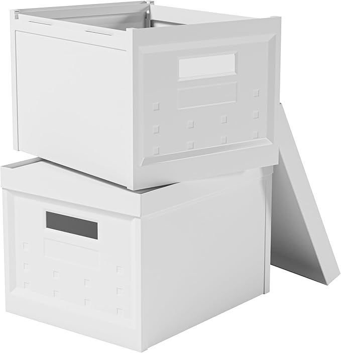 Collapsible Stackable Storage Bins with Lids, 2-Pack, Plastic Storage Boxes for Documents, Clothes, and Toys – Space-Saving & Portable Organizer for Home and Office