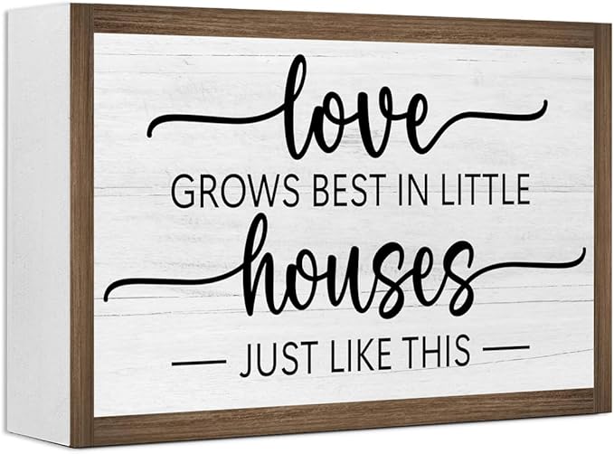Love Grows Best in Little Houses Just Like This Wooden Box Sign Desk Decor,Rustic Farmhouse Love Sign Wood Block for Home Bedroom Shelf Tabletop Wall Decor