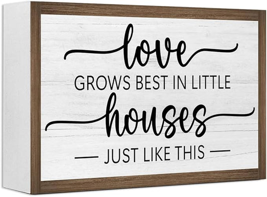 Love Grows Best in Little Houses Just Like This Wooden Box Sign Desk Decor,Rustic Farmhouse Love Sign Wood Block for Home Bedroom Shelf Tabletop Wall Decor