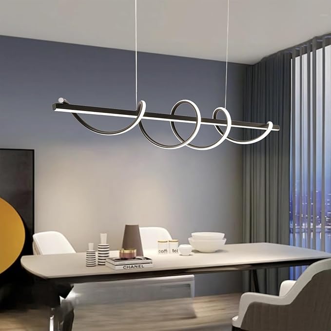 Modern Chandelier for Kithcen Island Lighting,Dimmable Black Led Pendant Light Fixture for Dining Room New Snake Twist Design