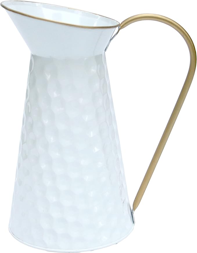 Elegant White Metal Decorative Flower Vase,Farmhouse Galvanized Pitcher,Rustic Milk Jug for Home Decor…