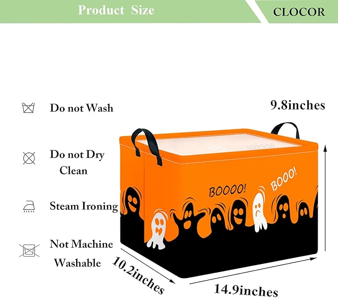 CLOCOR Rectangular Storage Basket Empty,Gift Basket for Halloween, Waterproof Storage Bin with Handles,Room Decor(Spooky)