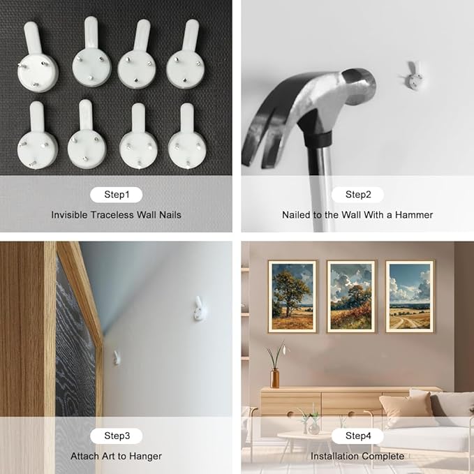 KAIRNE Framed Vintage Watercolor Landscape Wall Art Set of 3, Nature Country Scenery Art Prints, Rustic Farmhouse Wall Decor, Calming Pastoral Paintings for Living Room Bedroom Office, 16x24 Inch