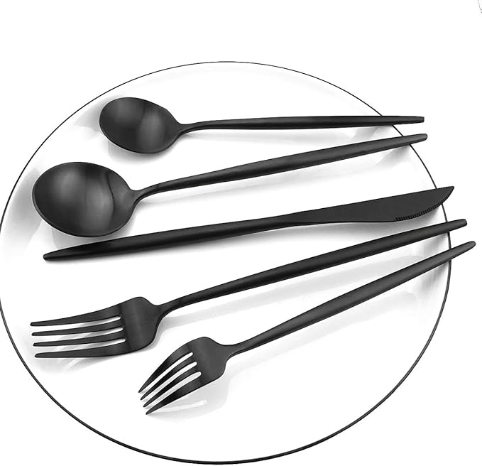 Gugrida Black Flatware, Royal 20 Piece Luxury Matte Finish 18/10 Stainless Steel Tableware Sets for 4 Including Forks Spoons Knives, Camping Silverware Travel Utensils Set Cutlery (Black)