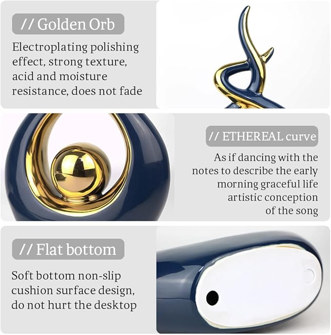 Norrclp Home Decor Modern Abstract Art Ceramic Statue Table Decorations for Dining Room Living Room Office Centerpiece (Blue and Gold, Large)