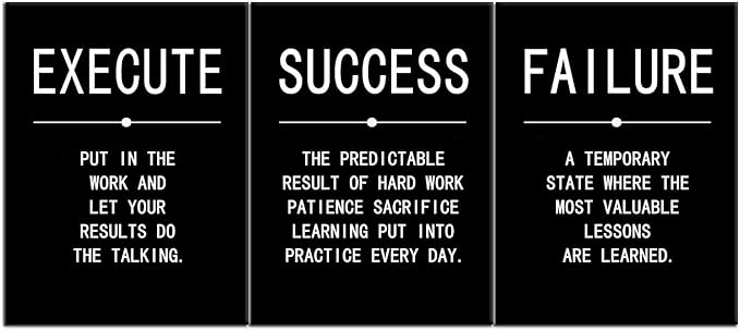 Success Quote Poster Inspirational Canvas Painting Wall Art Execute Failure Definition 3 Pieces Black Positive Motivational Framed Artwork Prints Picture for Living Room Office [36''Wx 16''H]